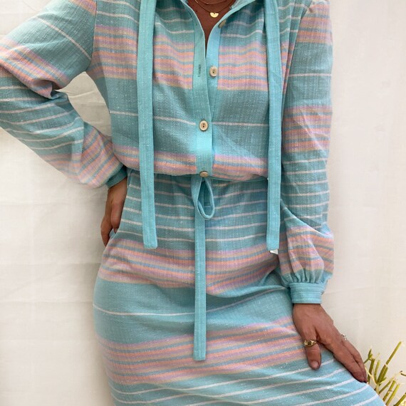Vintage Rainbow Pastel Striped Dress, Retro Dress,