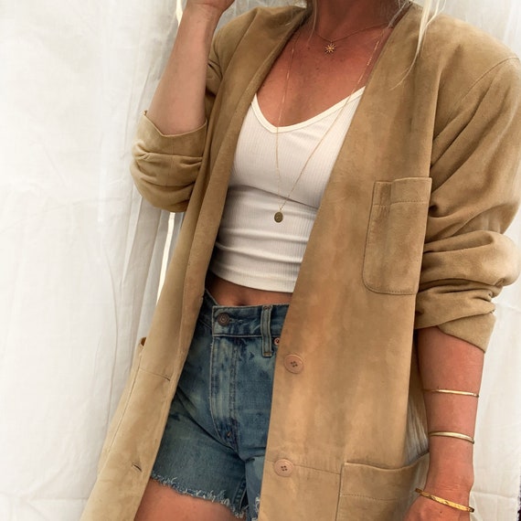 90s Vintage Tan Leather Suede Jacket Oversized Jac