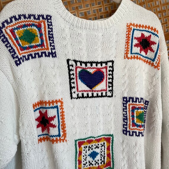 90's Patchwork Sweater, Vintage Chunky Knit, Liz … - image 5