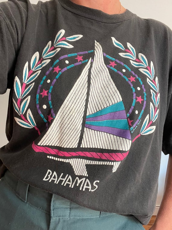 Vintage Black Bahamas Sailing Tee, Travel Tee, Di… - image 3