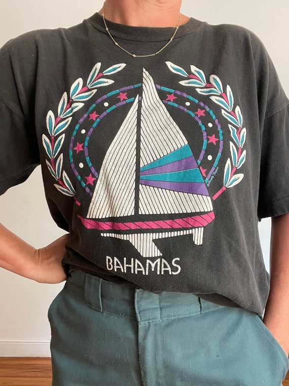 Vintage Black Bahamas Sailing Tee, Travel Tee, Di… - image 2