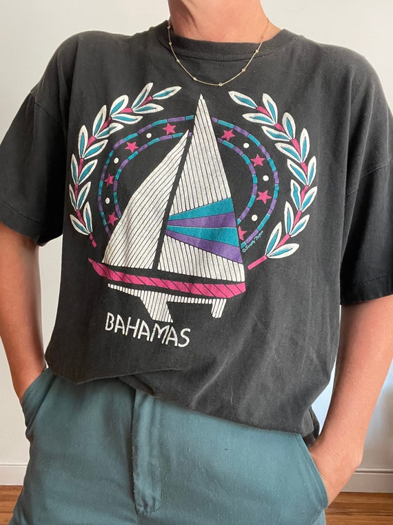 Vintage Black Bahamas Sailing Tee, Travel Tee, Di… - image 1