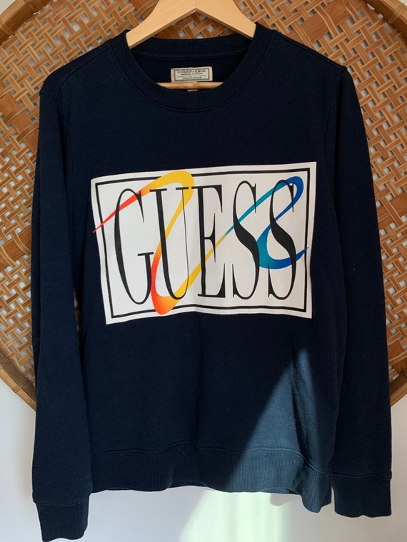 Vintage 80s Guess Sweatshirt, Navy Blue, Raglan Sw