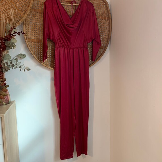 Vintage 80s satin Jumpsuit, 70s cowl neck jumpsuit