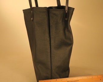 Black leather tote bag handmade in USA