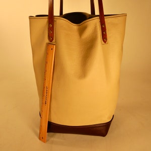 Leather tote cream and brown handmade in USA