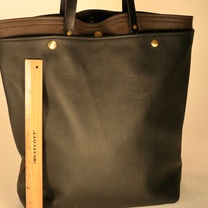 Leather gear tote bag black and brown with pocket handmade in USA