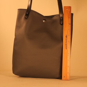 Leather darker gray toned tote bag hand crafted in USA