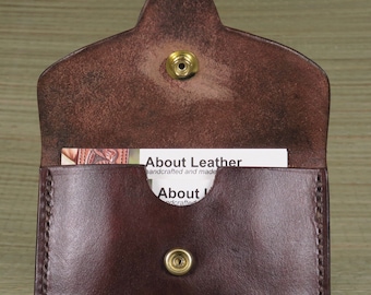 Leather Business Card Case, rich walnut color hand dyed, hand stitched and  handmade in USA