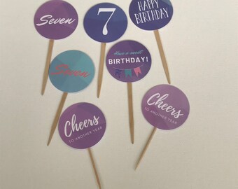 Cupcake Toppers: Purple and Teal Pattern (Ages 1-10)