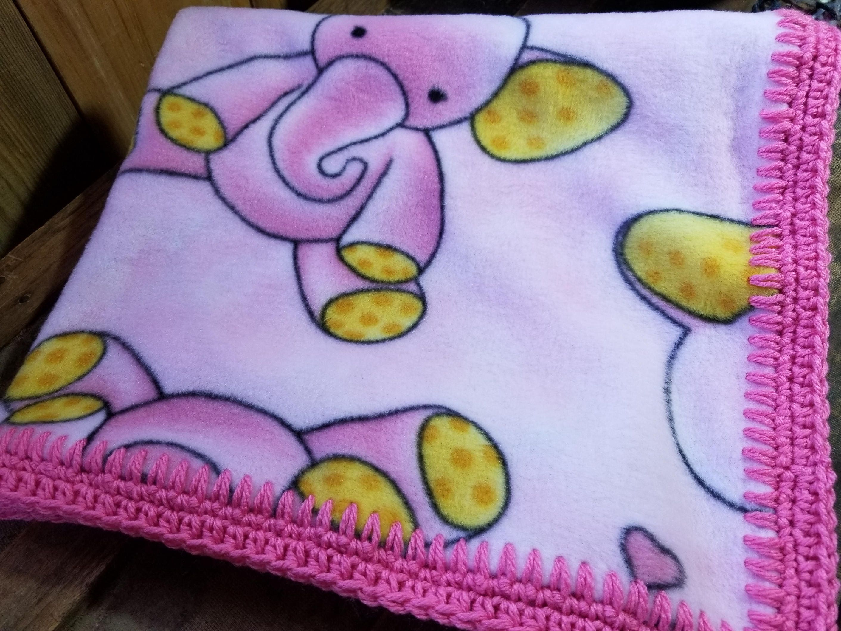 Fleece Baby Blanket Pink Elephants Crochet Edging Baby Etsy