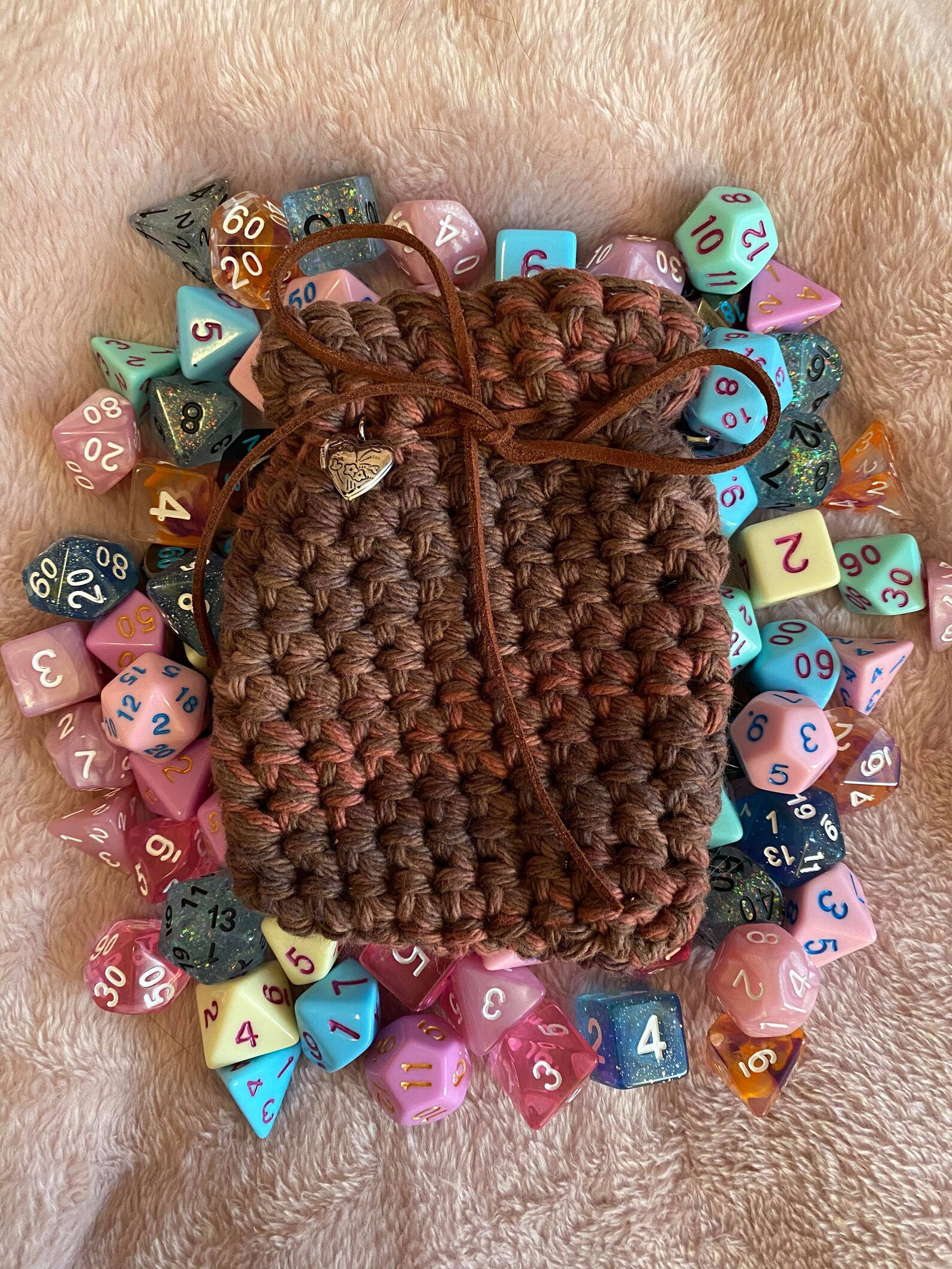 Crochet D&D Dice Bag Multicolor Dark Brown with Heart Locket Etsy