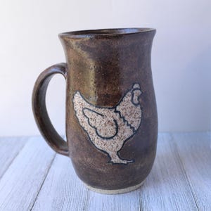 SECONDS: Chocolate Brown & Ivory Chicken Mug / Handmade Pottery / Gifts for Chicken Lovers / Chicken Gift