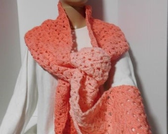 Crocheted coral and pink scarf
