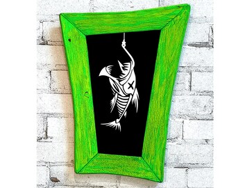 DANkWOOD Whimsical Upcycled wood frame, Chalk board/Eraser board, Paint/Stain, wONKy, CroOKed, Includes your choice of cartoon image.