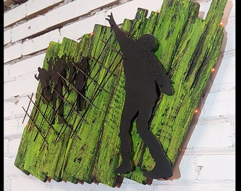 ZOMBIE's Live, Creepy rustic jagged frame clustered with the walk'n dead, backlit with LED lights