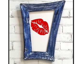 DANkWOOD Whimsical Upcycled wood frame, Chalk board/Eraser board, Paint/Stain, wONKy, CroOKed, Includes your choice of cartoon image. BLU