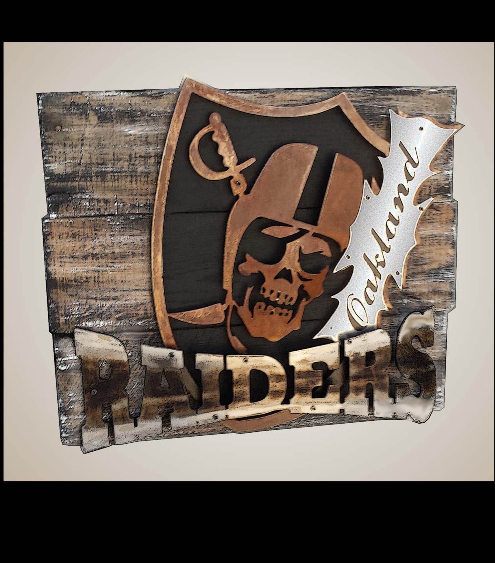 Raiders Rustic 3D layered metal art on a reclaimed wood frame Etsy