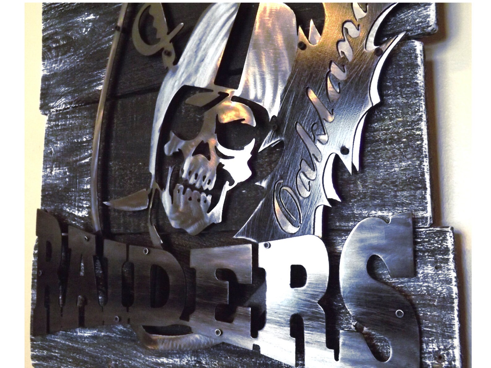 Oakland Raiders 3D Layered Metal Art on a Reclaimed Wood Etsy