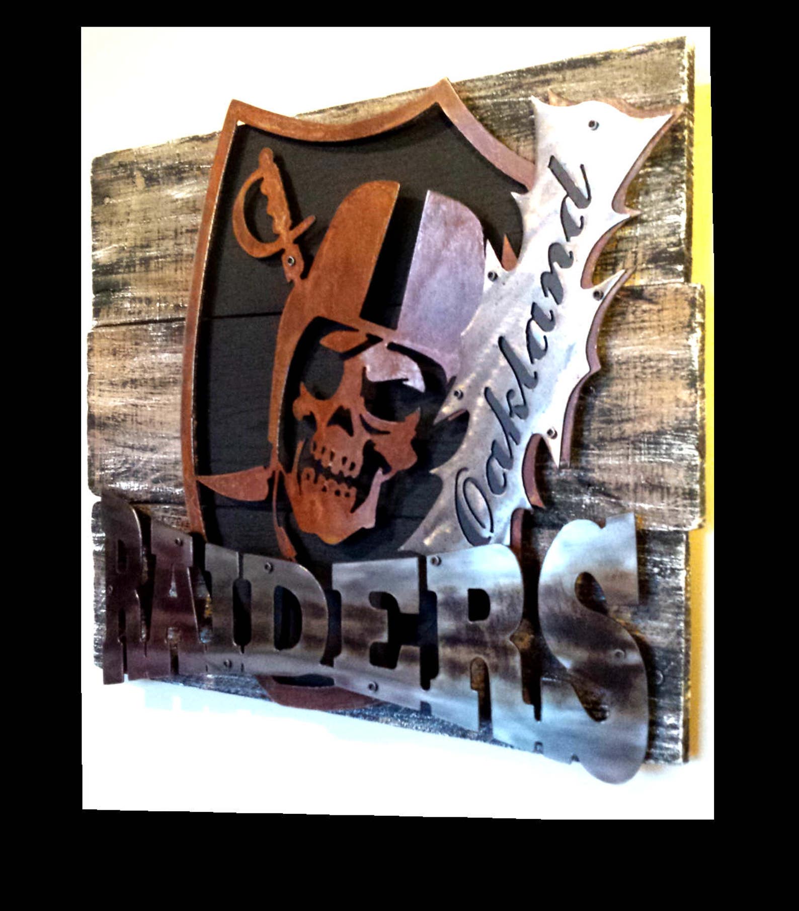 Raiders Rustic 3D layered metal art on a reclaimed wood frame Etsy