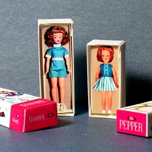 Tammy and Pepper Doll Box Set -  Dollhouse Miniature 1:12 scale - Dollhouse Accessory - 1960s retro Dollhouse  -PLEASE read the description!