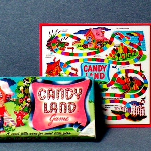 Candy Land Game  - Dollhouse Miniature - 1:12 scale - Dollhouse Accessory - Game Box & Game Board  1950s to 1960s Dollhouse Candyland Game