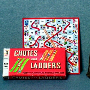 Chutes and Ladders Game - Dollhouse Miniature - 1:12 scale - Game Box and Game Board - 1950s retro Dollhouse Chutes & Ladders Game toy