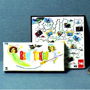 Bewitched Game 1965   - Dollhouse Miniature 1:12 scale - Dollhouse accessory - Game Box and Game Board  1960s Dollhouse Samantha witch game