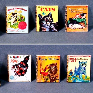 Dollhouse Miniature  Children's Cat and Kitten Books -  Set of 6 - 1:12 scale