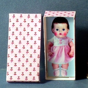 Tiny Tears Doll Box 1958 -  Dollhouse Miniature  1:12 scale - 1950s retro Dollhouse girl baby nursery  -PLEASE read the description!