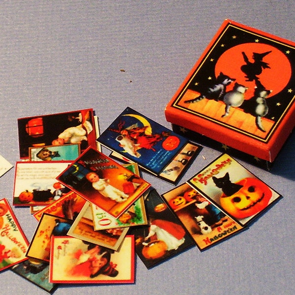Halloween Box with 18 Antique Postcards - Dollhouse Miniature – 1:12 Scale