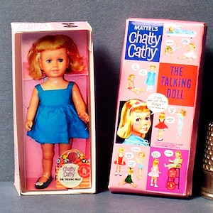 Chatty Cathy Doll Box -  Dollhouse Miniature  1:12 scale - Dollhouse Accessory - 1960s Dollhouse girl  -PLEASE read the description!