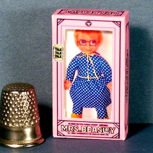 Mrs Beasley Doll Box -  Dollhouse Miniature 1:12 scale - Dollhouse Accessory - 1960s Dollhouse girl nursery  -PLEASE read the description!