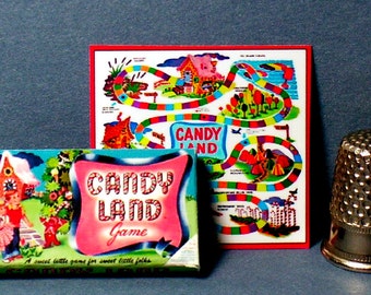 Candy Land Game  - Dollhouse Miniature - 1:12 scale - Dollhouse Accessory - Game Box & Game Board  1950s to 1960s Dollhouse Candyland Game