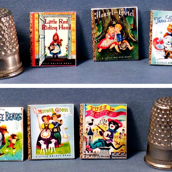 Mother Goose  - 6 Little Golden Books  -  Dollhouse Miniature 1:12 scale - Dollhouse nursery books Three Bears, Little Red Riding Hood, more