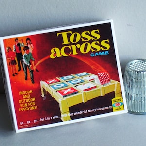 Toss Across Game Box - Doll House Miniature - 1:12 scale - Dollhouse accessory - 1960s Dollhouse game toy box - Miniature toy box replica