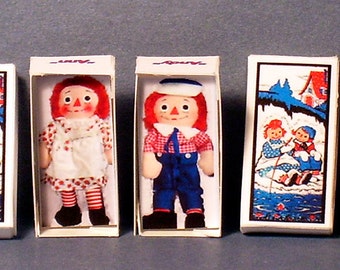 Raggedy Ann and Raggedy Andy Doll Box Set -  Dollhouse Miniature - 1:12 scale - Dollhouse Raggedy nursery -PLEASE read the description!