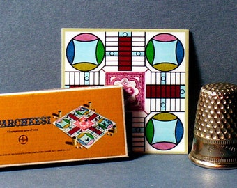 Parcheesi Game 1964 - Dollhouse Miniature  1:12 scale - Dollhouse accessory - Game Box and Game Board - 1960s Dollhouse toy Game of India