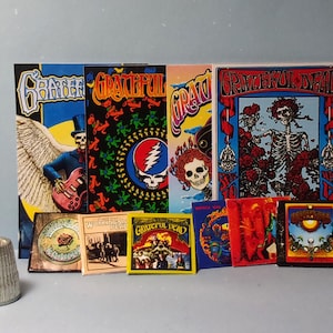 Grateful Dead -  6 Album Covers and 4 Posters  - Dollhouse Miniature 1:12 scale - Dollhouse Accessory - 1960s 1970s Dollhouse music