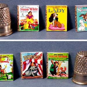 1950s Disney Movies - 6 Little Golden Books -  Doll House Miniature - 1:12 scale -Dollhouse nursery books -  Bambi, Snow White, Dumbo, more