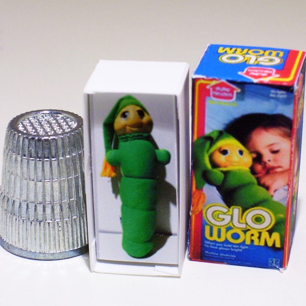 Glo Worm Toy Box - Dollhouse Miniature  1:12 scale - Dollhouse Accessory - 1980s Dollhouse Glo Worm baby nursery toy - Miniature box replica