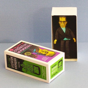 Herman Munster Doll Box  - Dollhouse Miniature - 1:12 scale Dollhouse Accessory -1960s Dollhouse Halloween Haunted House Munsters toy box