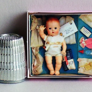 Tiny Tears Layette Doll Box 1950s Dollhouse Miniature 1:12 scale 1950s retro Dollhouse girl baby nursery PLEASE read the description image 4