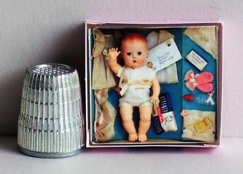 Tiny Tears Layette Doll Box 1950s Dollhouse Miniature 1:12 scale 1950s retro Dollhouse girl baby nursery PLEASE read the description image 4