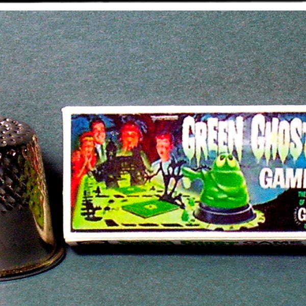 Green Ghost Game 1965  - Dollhouse Miniature 1:12 scale -  Game Box and Game Board - 1960s Dollhouse Halloween Haunted House ghost game toy