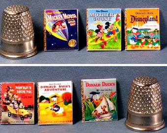 Mickey Mouse and Donald Duck - 6 Little Golden Books –  Dollhouse Miniature - 1:12 Scale