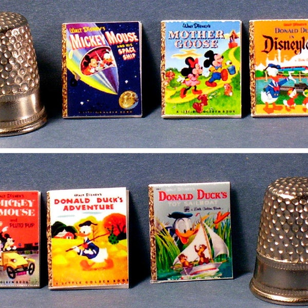 Mickey Mouse et Donald Duck - 6 petits livres d’or - maison de poupée Miniature échelle 01:12 - Mickey Mouse Pluto Pup Donald à Disneyland plus...