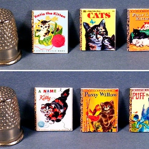 Cats and Kittens -  6 Little Golden Books - Dollhouse Miniature - 1:12 scale - Katie The Kitten 4 Little Kittens Puff the Blue Kitten more.