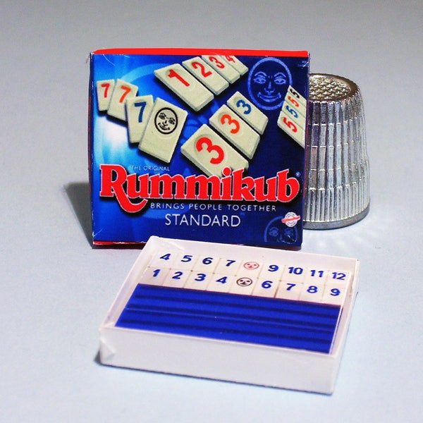 Rummikub Game Box - Doll House Miniature  1:12 scale - Dollhouse accessory - Miniature game box replica - 1970s 1980s Dollhouse game toy box