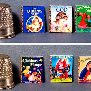 Traditional Christmas - 6 Little Golden Books - Dollhouse Miniature - 1:12 scale - Christmas Manger, Carols, Story of Jesus...more - books